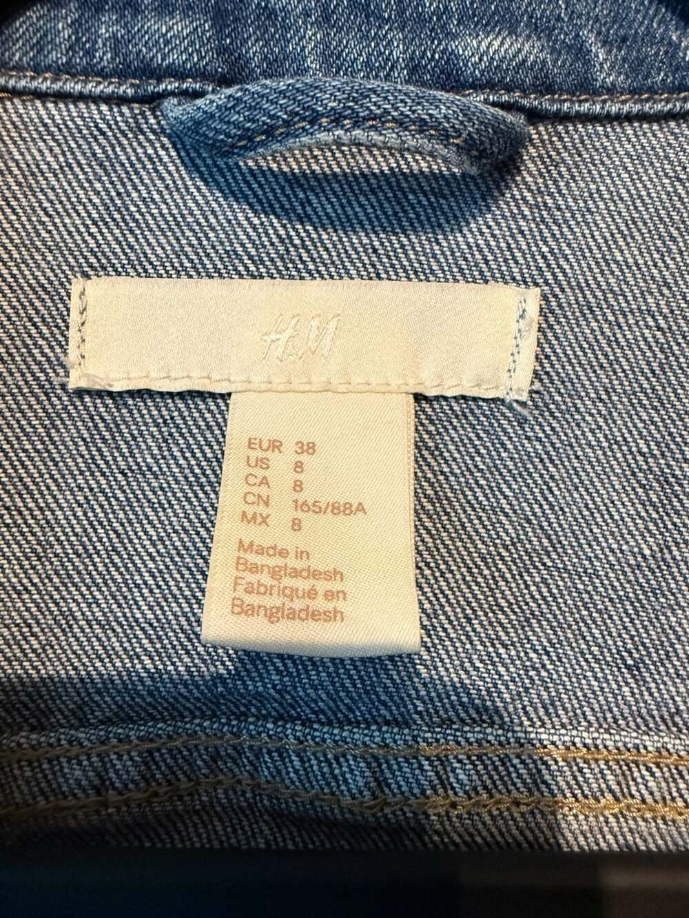 H&M Denim Jacket Size US 8 Blue Cotton Trucker - Picture 3 of 3